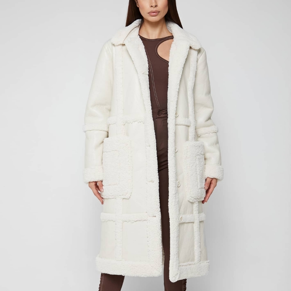 Vegan leather &shearling coat